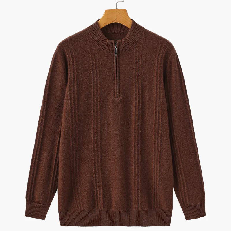 Pull Demi-Zip Côtelé 100% Cachemire