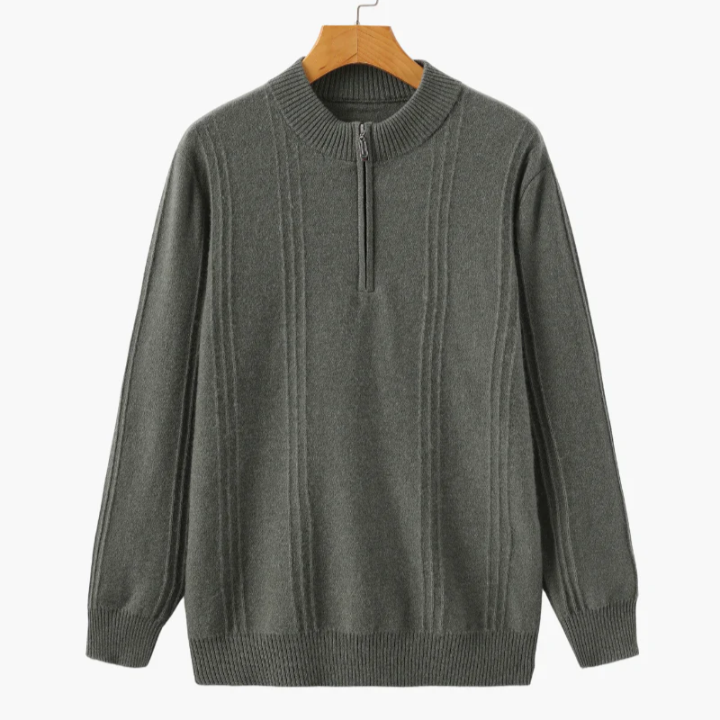 Pull Demi-Zip Côtelé 100% Cachemire
